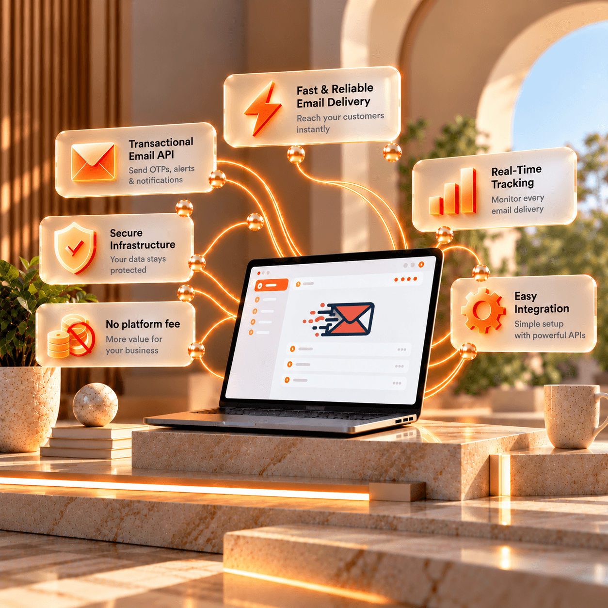 Traffsite email features: transactional API, fast delivery, real-time tracking, secure infrastructure